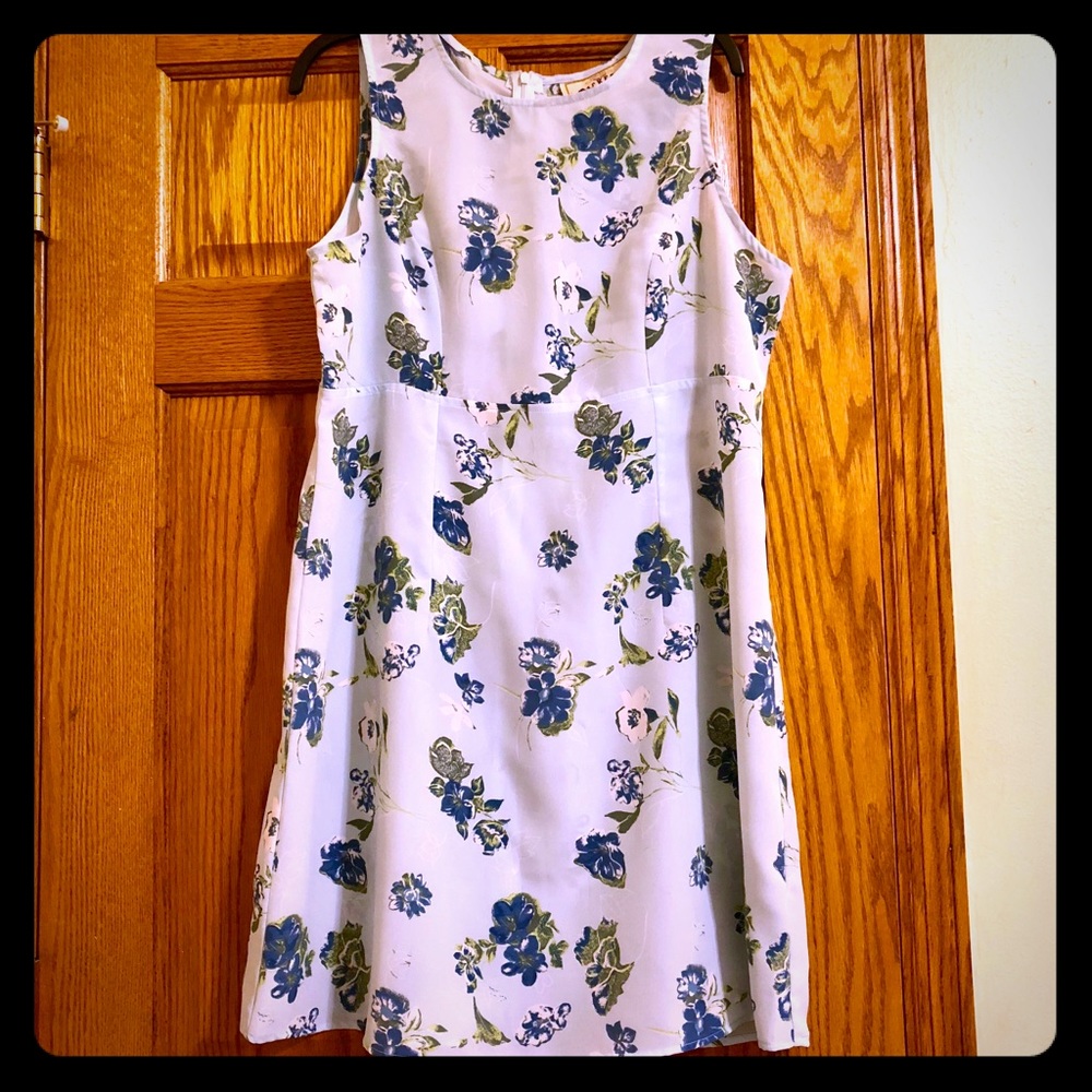 Sleeveless Pale Blue Flowered Dress, Size L
